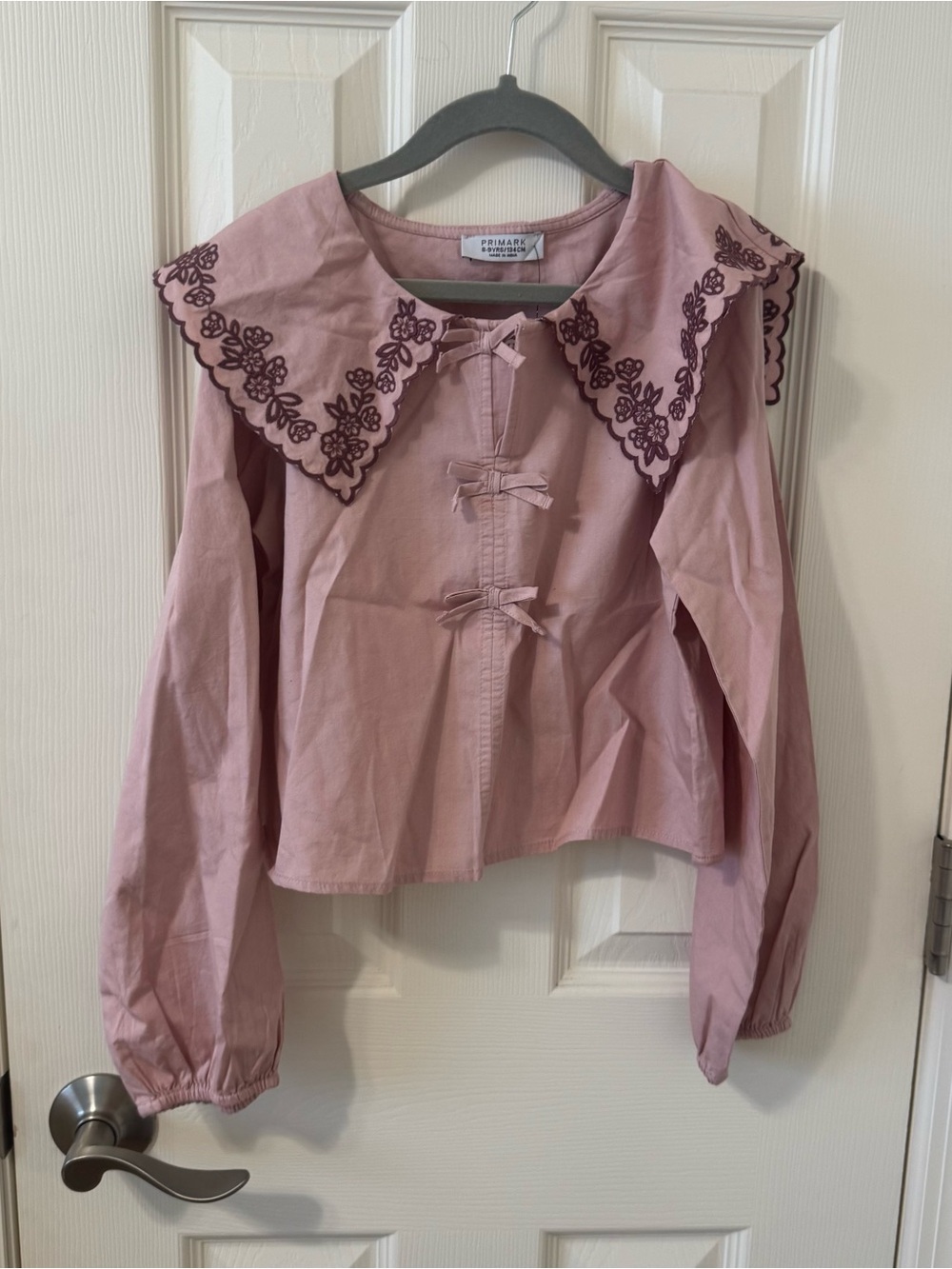 Primark Dusty Pink Embroidered Collar Bow-Front Blouse